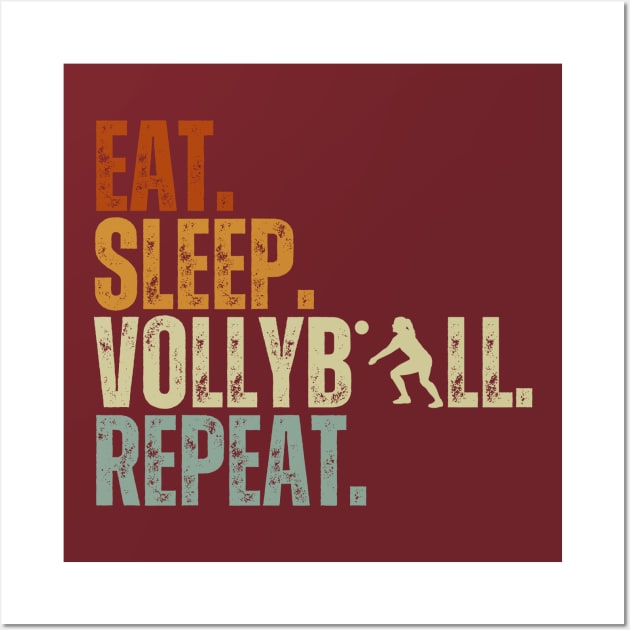 Eat Sleep Volleyball Repeat Kids Adult Women Retro Vintage Wall Art by Just Me Store